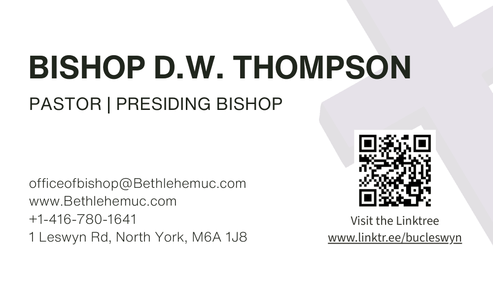 Presiding Bishop business card — back
