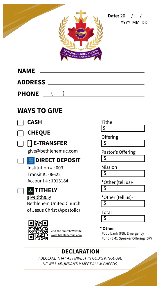 Tithe envelope — front